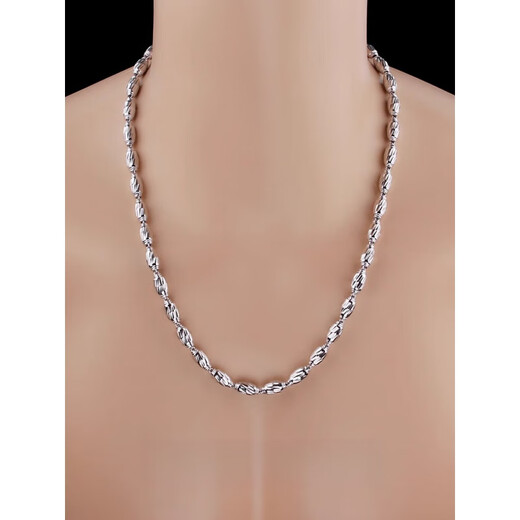 Nilan pt950 platinum necklace men's gold-plated silver transfer beads couple chain olive beads Buddha beads rough 8 mm 65 cm with Guanyin pendant