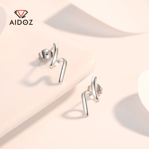 Aido Diamond pt950 platinum earrings for women Z-shaped geometric design platinum earrings versatile fashionable earrings PT950 2.9-3.1g