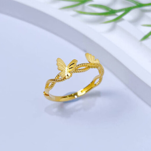 Zhiyu Yunxiang 999 solid gold butterfly gold ring for women, hollow hemp pattern open ring, love butterfly ring for Valentine's Day, gold approx. 2.3g, more gram weight, refund less