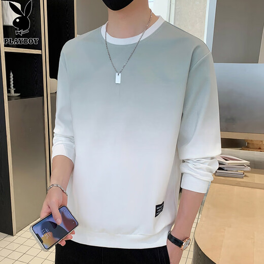Playboy (PLAYBOY) sweatshirt men's autumn and winter long-sleeved T-shirt men's casual loose trendy jacket men's tops white gray XL
