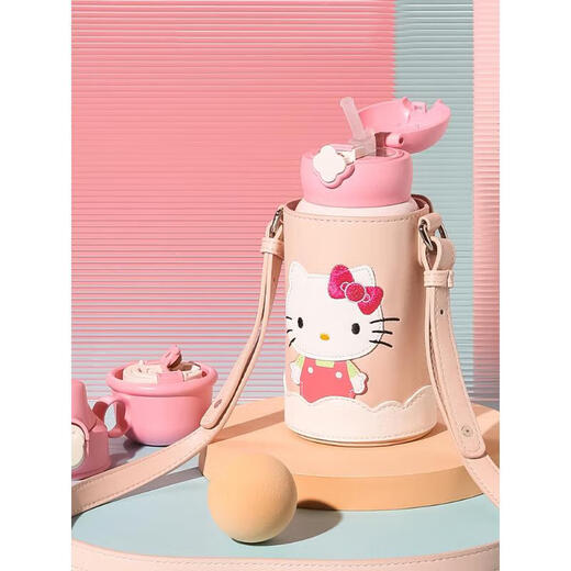 杯具熊（BEDDYBEAR）儿童保温杯水杯HelloKitty保温杯高颜值直饮吸管小学生上学专用宝 豌豆kt6630ml《三盖》送杯