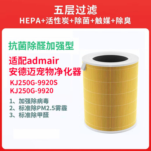 适配安德迈宠物空气净化器滤芯KJ250G-9920S/9933过滤网KJ360G-PE 初效滤网6片装适配KJ250G-9