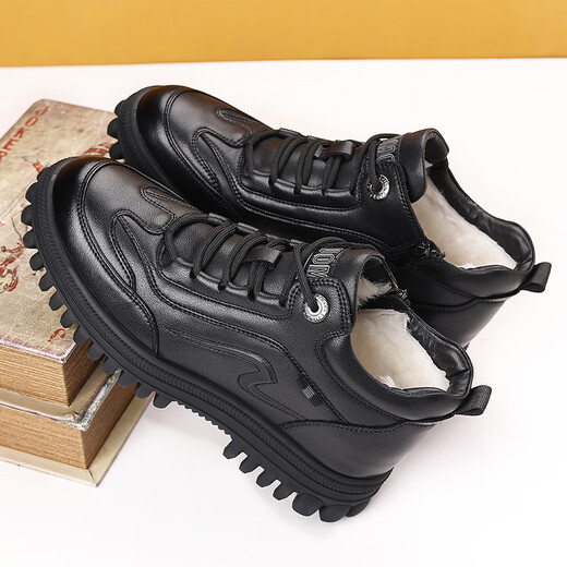 Sanlitai large-size cotton shoes winter plus velvet Martin boots men's wool short boots Northeast outdoor snow boots leather dad men's shoes 15867 black 40