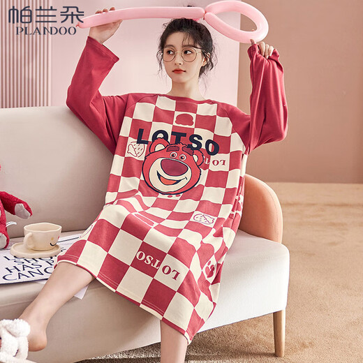 帕兰朵24秋季新品春秋季长袖睡裙女款秋款睡衣夏天家居服大码学生连衣裙 08M16857 XL
