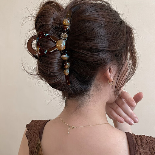 Wanyao high-end round bead gripper for women 2025 new hairpin for women on the back of the head retro hairstyle shark clip large hair accessories round bead sparkling diamond gripper 13cm