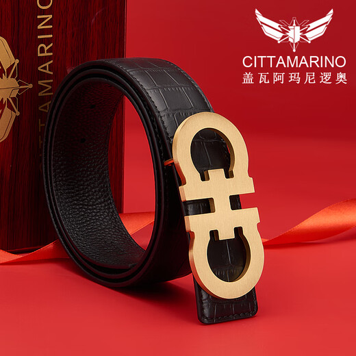 Gueva Armani Loonie Copper Buckle Belt Herren-echtes Leder glattes Schnalle-Gürtel-Kopfschicht Cowide Belt Business Casual High-End-Luxus-Luxus-Trend CM679-Waffenfarbe (Counter-Geschenkbox) 110 cm für 140jin [Jin gleich 0,5 kg] Innengebrauch in interner Gebrauch