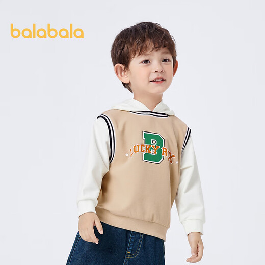 Balabala Kinderkleidung Jungen Sweatshirt Fashion College Sportstil gefälschter zweiteiler langärmeliger Top-Kinder-Kapuzen-Herbst-Kleidung beige 50006 100 cm