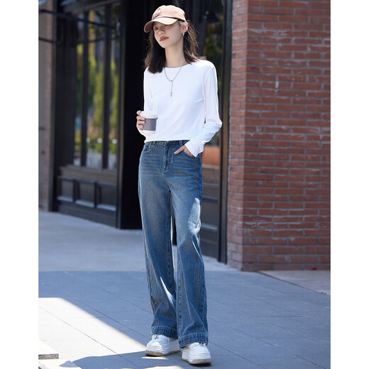 Demana Classic Simple T-shirt Spring and Autumn Round Neck Pullover Basic Bottoming Long Sleeve T-shirt for Women