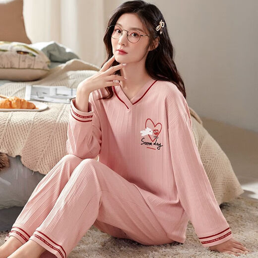 Pajamas de coton pour femmes au printemps et automne de nouveau style de style piste de style rond Pullor à manches longues Le costume de maison peut être porté à l'extérieur de MXL-ZWF9921 L-Size 90-110Jin [Jin est égal à 0,5 kg]