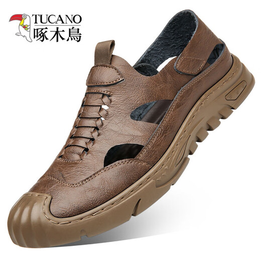 
Woodpecker genuine leather cowhide heightened hole shoes for men summer new 2024 sandals men breathable hollow men casual interior 6629 black 39