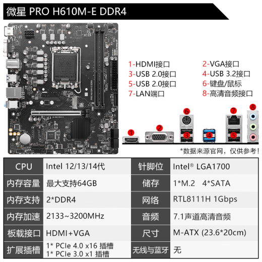 MSI (MSI) 12/13/14. Generation CPU Motherboard Set I3 13100F 14100f 12100f gestreutete Tabletten Pro H610m-E DDR4 12. Generation I3-12100 gestreutete Tabletten [drei Jahre der Ladenversicherung]