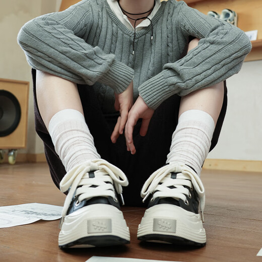 SHOOT BRAND Reprise Black Plum Sneakers for Men and Women Thick-soled Heightened Retro Leather Bread Shoes Plum Blossom Shoes Autumn and Winter Black 37