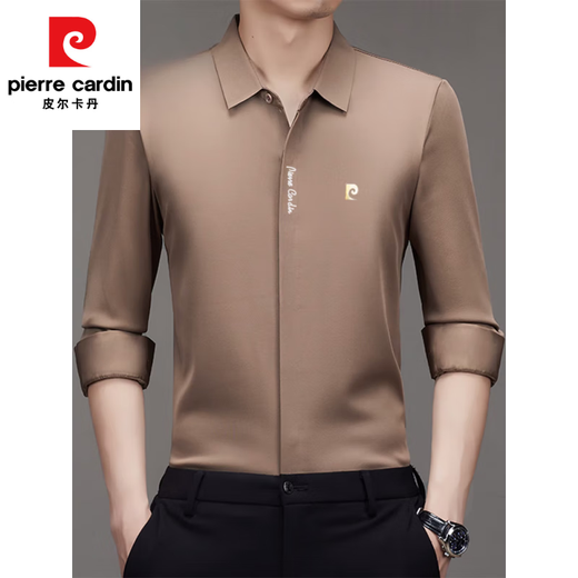 Pierre Cardin long-sleeved shirt men's spring, autumn and winter new warm shirt anti-wrinkle no-iron plus velvet shirt men's tops purple plus velvet XL recommended 135-150Jin Jin equals 0.5 kg