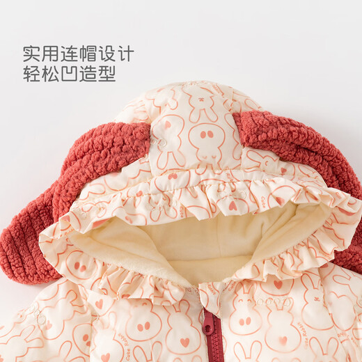 班喜迪婴儿衣服秋冬装女宝宝连体衣加绒夹棉拜年服加厚小月龄哈衣爬服冬