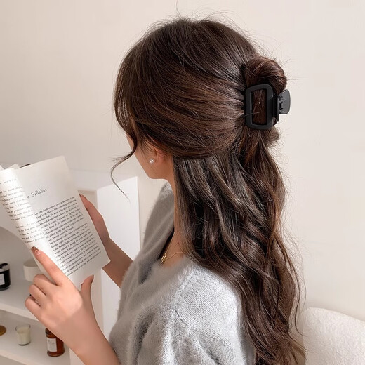 Jay Weiyi Pearl Hairpin Square Small Short Hair Clip Women's New Half-tied Hair Shark Clip Hairpin Headwear BH-FJ111 Black + Coffee 2-piece Set