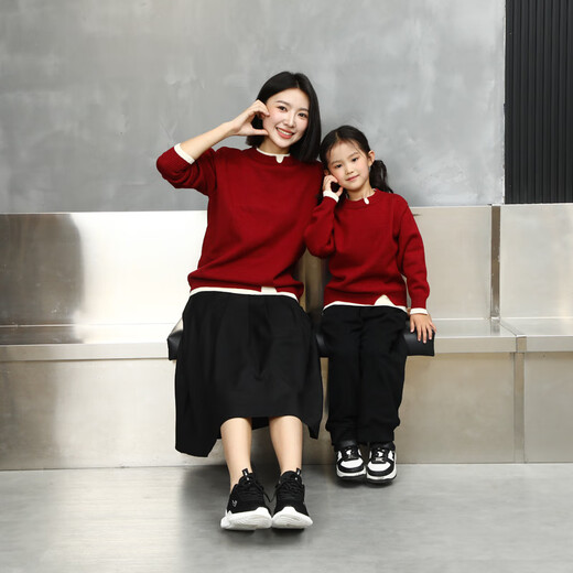 Little Bear Elf (xiaoxiongjingling) red sweater parent-child clothing, autumn and winter high-end festive Spring Festival clothing for a family of three and four, mother and daughter, burgundy single sweater, adult size 2XL (recommended height 175-185cm)