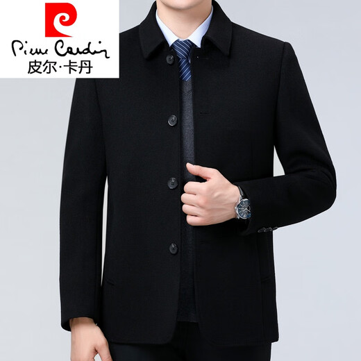 Pierre Cardin double-sided cashmere jacket middle-aged men's casual short lapel woolen coat parka 11207 gray stand-up collar diagonal pockets 175/92A