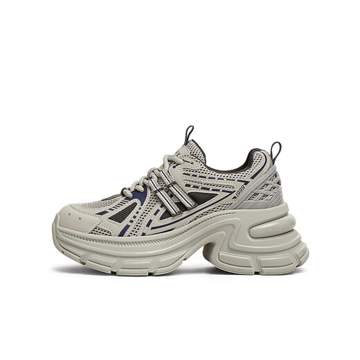 Tianmeiyi dad shoes women's shoes mall same thick-soled commuting lace-up women's casual shoes 2025 spring and autumn style BK831AM5 silver 35