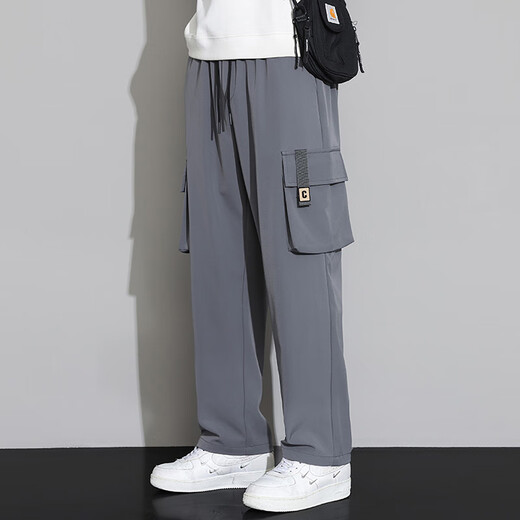 Jüdische Arbeitshose für Männer 2025 Neue Frühlings- und Herbst Lose Lose Locker Ladung Casual Sports Long Hosen 9930 Grau M (165)