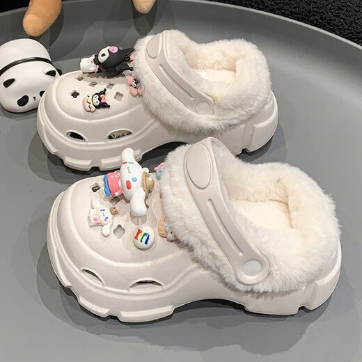 Wei Jie Children's Hole Shoes for Girls 6-12 años, anti-Slip Plus Velvet, desgaste exterior en invierno 2024 nueva bolsa de arrastre de algodón de lujo cálido, talla blanca 32-33 (longitud interna de 19 cm)