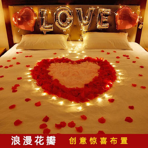Magic Bean Shenghuo Simulated Rose Petals Valentine's Day Romantic Proposal Confession Birthday Party Decoration Creates Romantic Surprise Room Decoration Petal Lantern Package Type A + Light String