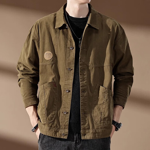 
JASONWOOD high-end brand pure cotton jacket men's spring and autumn style workwear middle-aged men's hunting top autumn coat men's large size Mocha brown spring and autumn style [spot speed] 4XL [recommended 200-220 Jin [Jin equals 0.5 kg]]