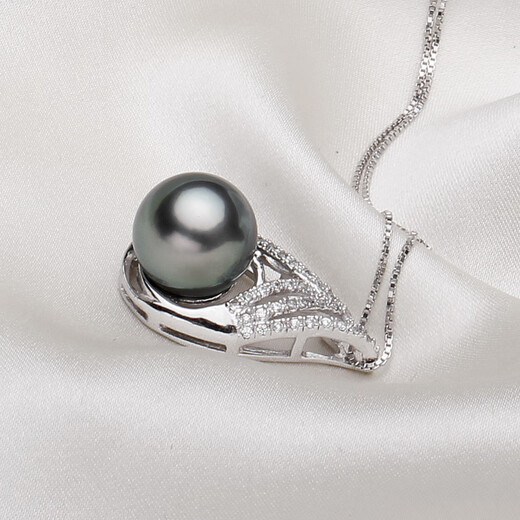 Fat Donglai same style Tahitian pearl pendant single short clavicle chain 925 silver round black mother-of-pearl necklace 14mm-15mm