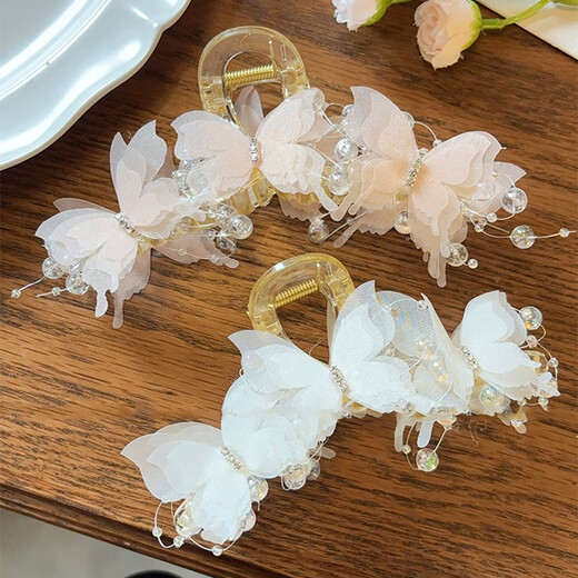 Bai Shilin Super Fairy Butterfly Hair Clip Headwear Women's High-end Hair Clip Large Sweet Back of the Head Hair Clip Shark Clip Birthday Gift Pink