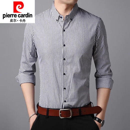 Pierre Cardin Camisa de manga larga para hombres Spring y otoño nuevo estilo con seda de hielo Seda delgada Camiseta transpirable Camisa para hombres ENCURSO 6627 Azul 165