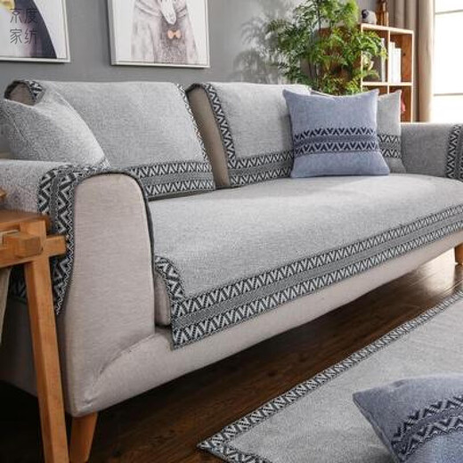 Jingdu new Chinese solid wood sofa cushion cotton and linen thickened sofa cushion 123 combination sofa cover non-slip sofa cushion cover modern Chinese style - gray 90*150cm