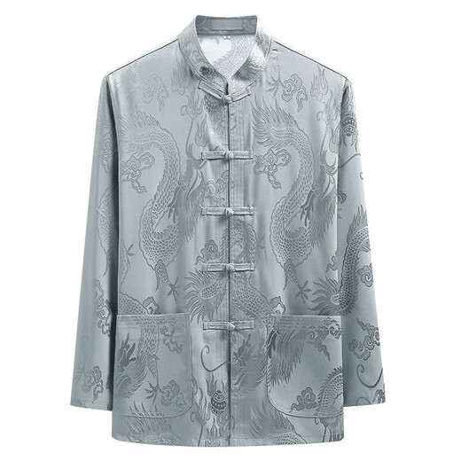 Romon High-End-Männer-Tang-Anzug Männer mittleren und älteren Frühlings- und Sommerkleidung dünner Daddy Ice Seiden Großvater Langarmer Chinesischer Stil alter Mann Kleidung Dalong Gray S 3895-110Jin [Jin ist gleich 0,5 kg]