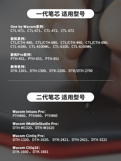 Wacom数位板标准笔芯CTL672/472/6100/4100WL取笔器柔韧毛毡笔尖 一代柔韧笔芯5支装【送取笔器】 0x0cm