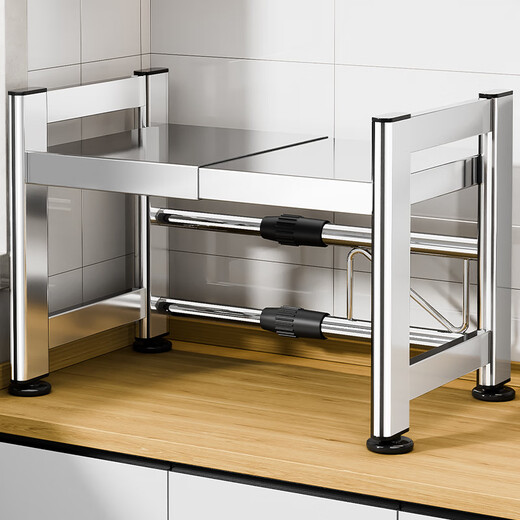 Benwang (BW) stainless steel kitchen microwave storage shelf countertop multi-layer oven rice cooker multi-function storage bracket three-layer telescopic 40-64cm-full accessories extra thick extra thick stainless steel