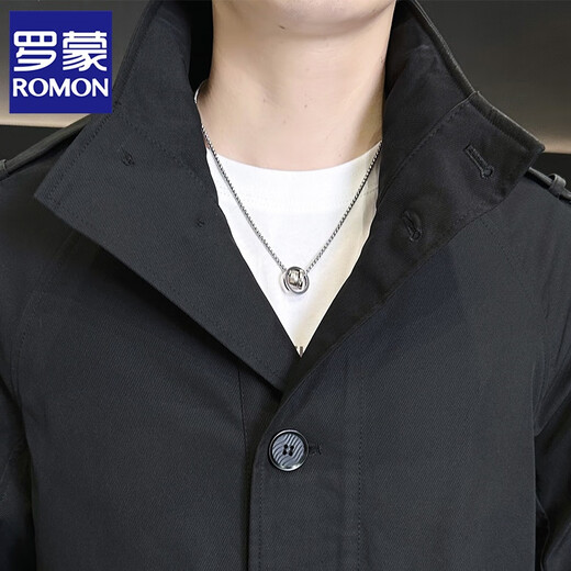 罗蒙（ROMON）卡其色风衣外套男秋冬中长款早秋薄款宽松休闲立领克鲁苏文职大衣 卡其色 L 【建议160斤以内】