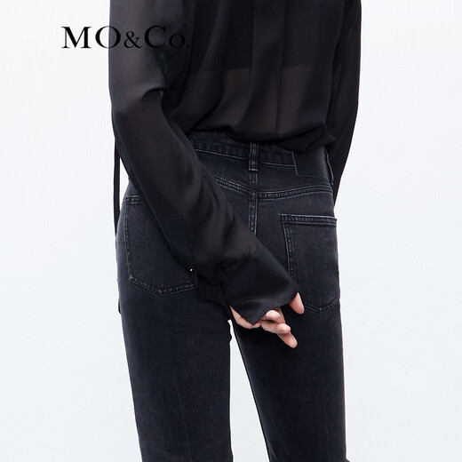 MO&Co. Jeans, heavy duty cotton, distressed, washed, high-waisted, mid-line, mid-line, floor-length black jeans, Moanco Denim Black - Batch 2 S 26