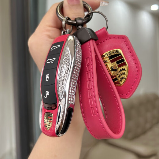 Tumeishi Porsche Key Shell Cayenne Macan Panamera Car Key Chain 718taycan911 Women's Classic Model-Inlay Diamond Iceberry Powder + H Buckle-Gift Shield + Brand