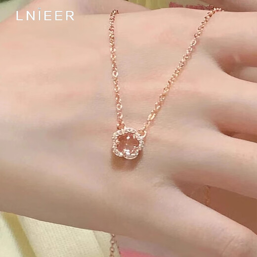 Lnieer S925 silver romantic cherry blossom pendant necklace for women with light luxury niche design rose gold clavicle chain as a gift for girlfriend Sakura pink crystal necklace S925 silver