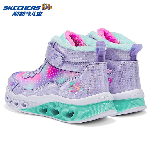 Skechers斯凯奇儿童秋冬保暖运动鞋舒适闪灯休闲棉靴302677L 677L薰衣草色/多彩色/LVMT 32