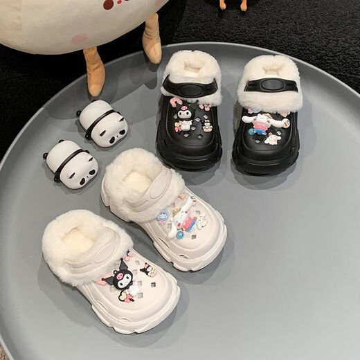 Wei Jie Children's Hole Shoes for Girls 6-12 años, anti-Slip Plus Velvet, desgaste exterior en invierno 2024 nueva bolsa de arrastre de algodón de lujo cálido, talla blanca 32-33 (longitud interna de 19 cm)