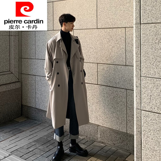 Pierre Cardin International Brand Spring and Autumn coreano y británico Windbreaker Jacket Fashion Men's Modion. Cubra larga tendencia de un solo pecho algodón negro m