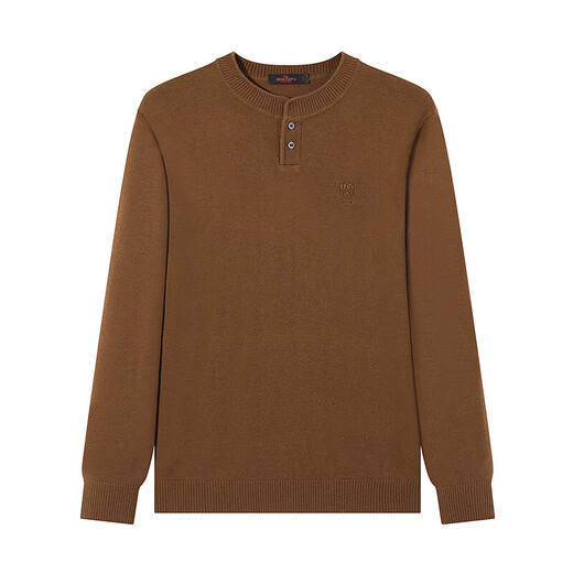 Qipai cashmere Henry collar sweater for men 24 autumn and winter new business casual sweater anti-wrinkle men's sweater brown 170