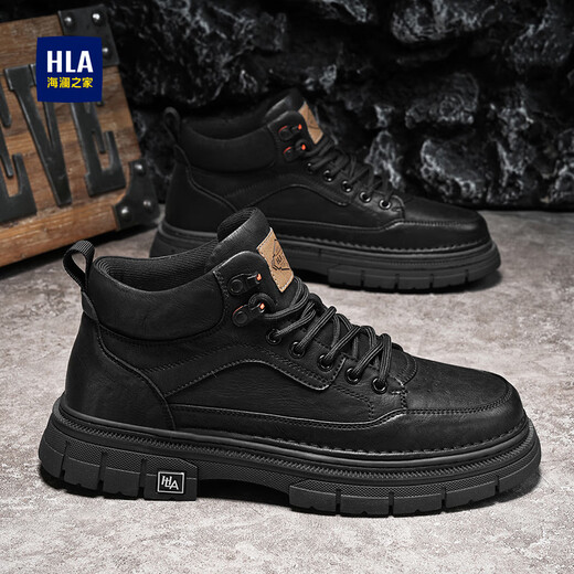 Hailan Home Hla Martin Boots Herrenschuhe Herrenschuhe Frühling 2025 Neue Männer Martin Boots High Top Work Schuhe Hochverstärkte lässige Lederstiefel Schwarz 42