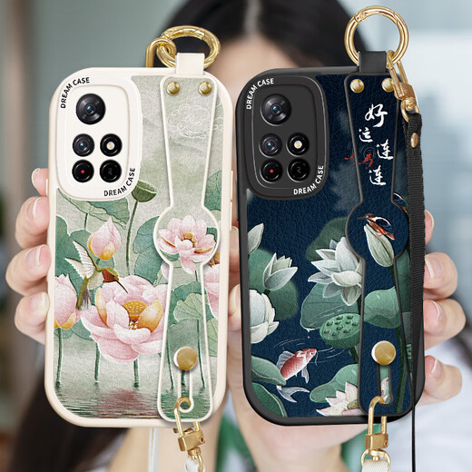 Tongrubi Qingyan applicable Redmi Note11 Case mobile Redmi Note13pro Mobile Case Note12 Anti-Fall K60 Men 10 Pn-Yuetu Play Flower Red Wristbbbbbbang (Red) F1697 Redmi Note115G