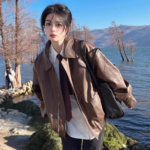 Calfa leather jacket female model 2025 new spring and autumn locomotive short high -end high -level high -level black jacket small black m