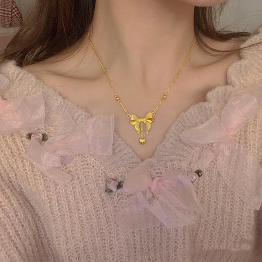 Fat Donglai's same style of the fugitive princess necklace gold shop bow love clavicle chain imitation gold wedding three gold does not fade gold shop 10 grams of the same style of the fugitive princess necklace, available