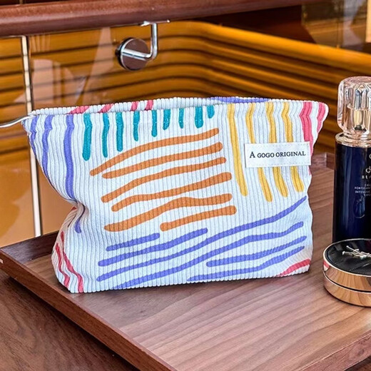 Ins niche canvas bag contrasting color striped cosmetic bag portable travel business trip skin care product storage bag wash bag colorful striped cosmetic bag