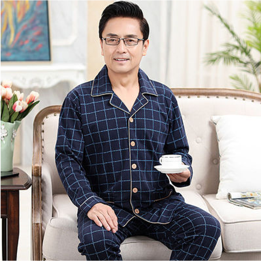 Hengyuanxiang Spring and Autumn Men's Pajamas Long Sleeve Cardigan Button Middle-aged Casual Older Home Clothing Set 832 Red XL Code 120-150Jin [Jin equals 0.5 kg]
