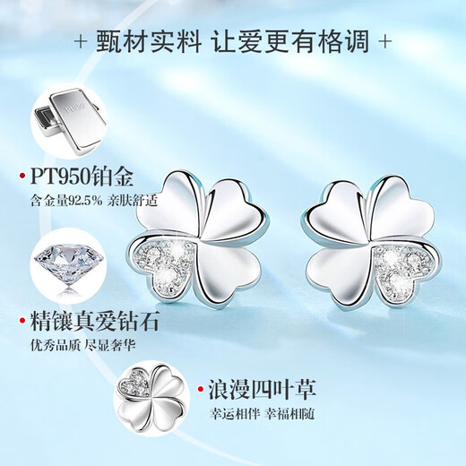 China Gold (CHINA GOLD) Four-leaf clover platinum diamond earrings women's platinum earrings birthday gift for girlfriend and wife wedding anniversary practical gift Jingqida-Platinum four-leaf clover earrings-diamond pricing