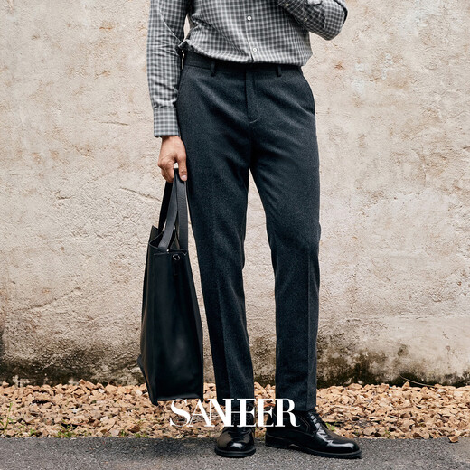SANHEER Italian business gentleman high-end custom-woven thick woolen autumn and winter men's slim casual trousers DBS081 dark gray 33