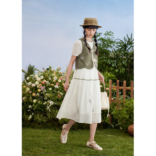 Zihan (ZIHAN) Zihan dress vest two-piece set for women summer forest style vest mid-length skirt suit mid-bottom green checkered M